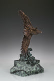 Eagle taking flight bronze sculpture with detailed feathers and marble base. Perfect wildlife statue for home decor, office, and collectors.