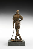 Male Golfer bronze sculpture, rear studio view