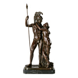 Handcrafted Mars and Venus bronze sculpture featuring a classical warrior and embracing goddess