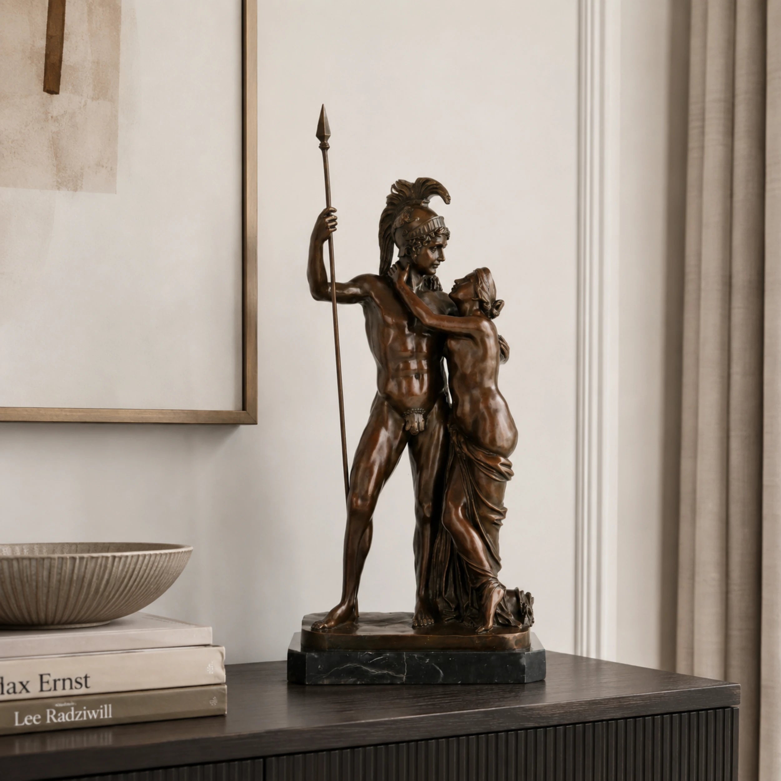 Mars and Venus Bronze Sculpture displayed in a styled interior