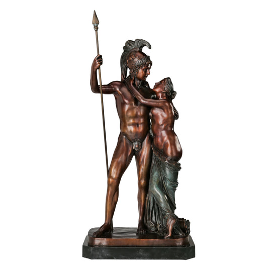 Handcrafted Mars and Venus bronze sculpture with warm bronze and verdigris patina