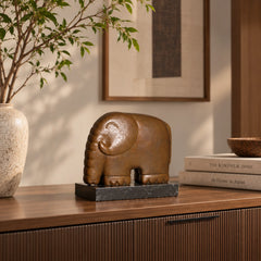 Medium minimalist elephant bronze sculpture for shelf or console decor