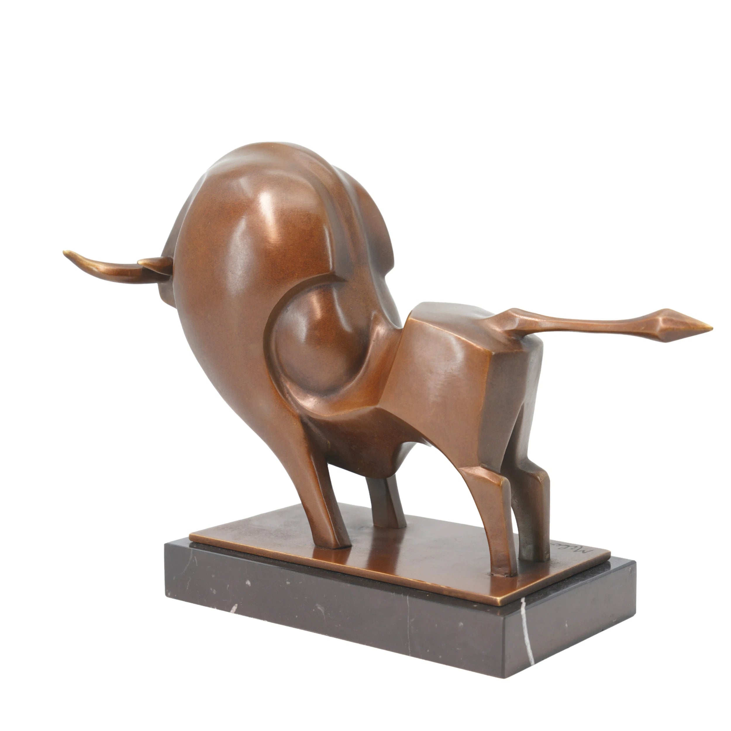 Modern handcrafted bronze bull sculpture close-up showing handcrafted details