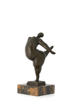 Modern dancing figure bronze statue with rounded abstract form on marble base, contemporary home decor