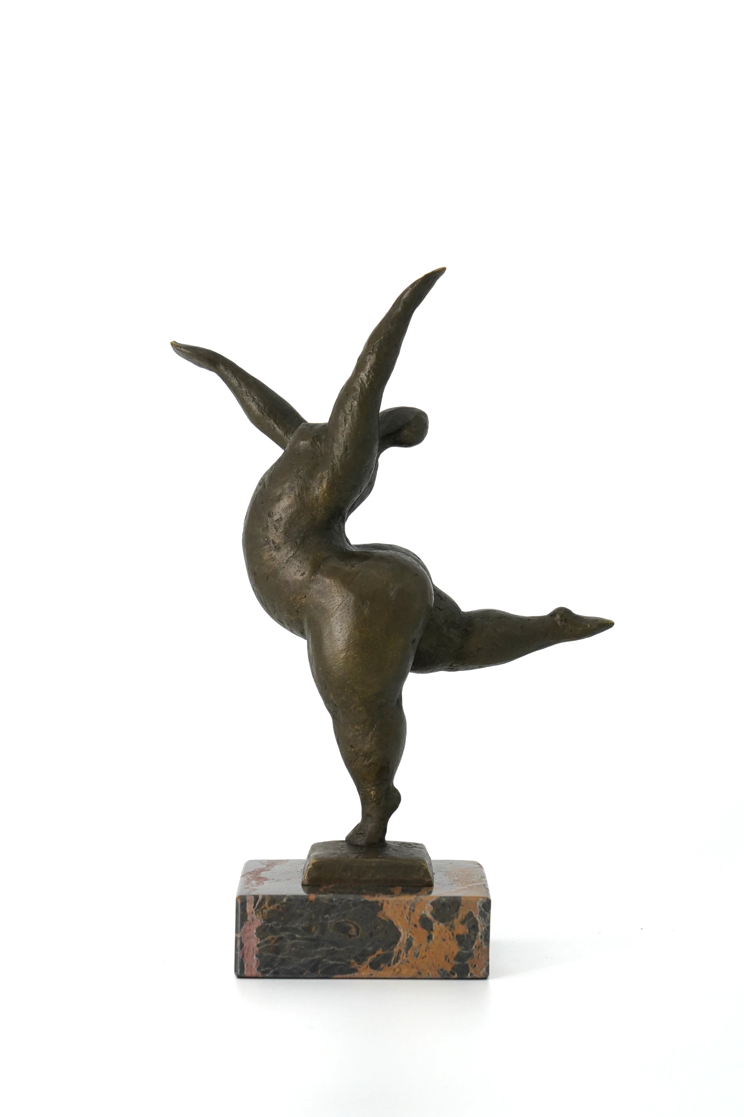 Free flow dancing figure bronze statue with expressive pose and voluptuous form, modern art decor