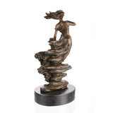 Rear view of handcrafted bronze mother and child sculpture
