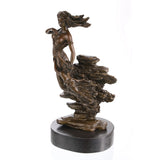 Side view showing flowing Art Nouveau lines of the bronze mother and child sculpture