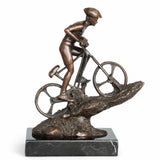 Mountain Biker Bronze Sculpture on a white background