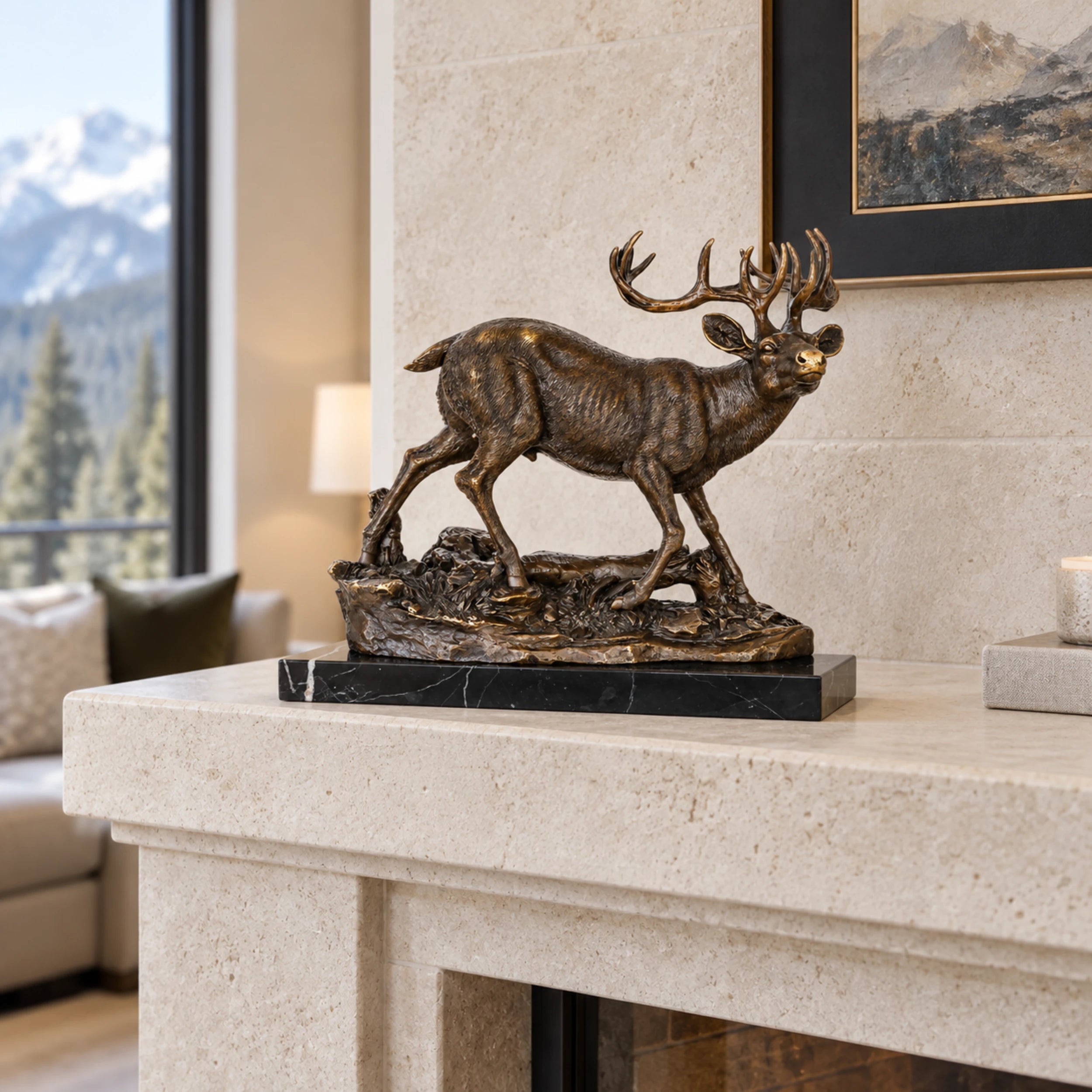 Handcrafted mule deer bronze statue for home decor