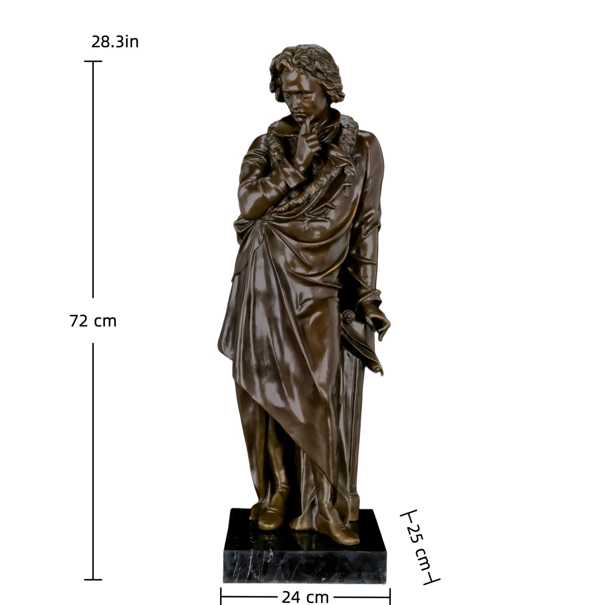 Full-length bronze statue of Ludwig van Beethoven, capturing his creative genius and strength. Handcrafted sculpture with marble base—ideal for collectors, musicians, and statement interiors.