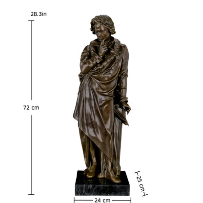 Full-length bronze statue of Ludwig van Beethoven, capturing his creative genius and strength. Handcrafted sculpture with marble base—ideal for collectors, musicians, and statement interiors.