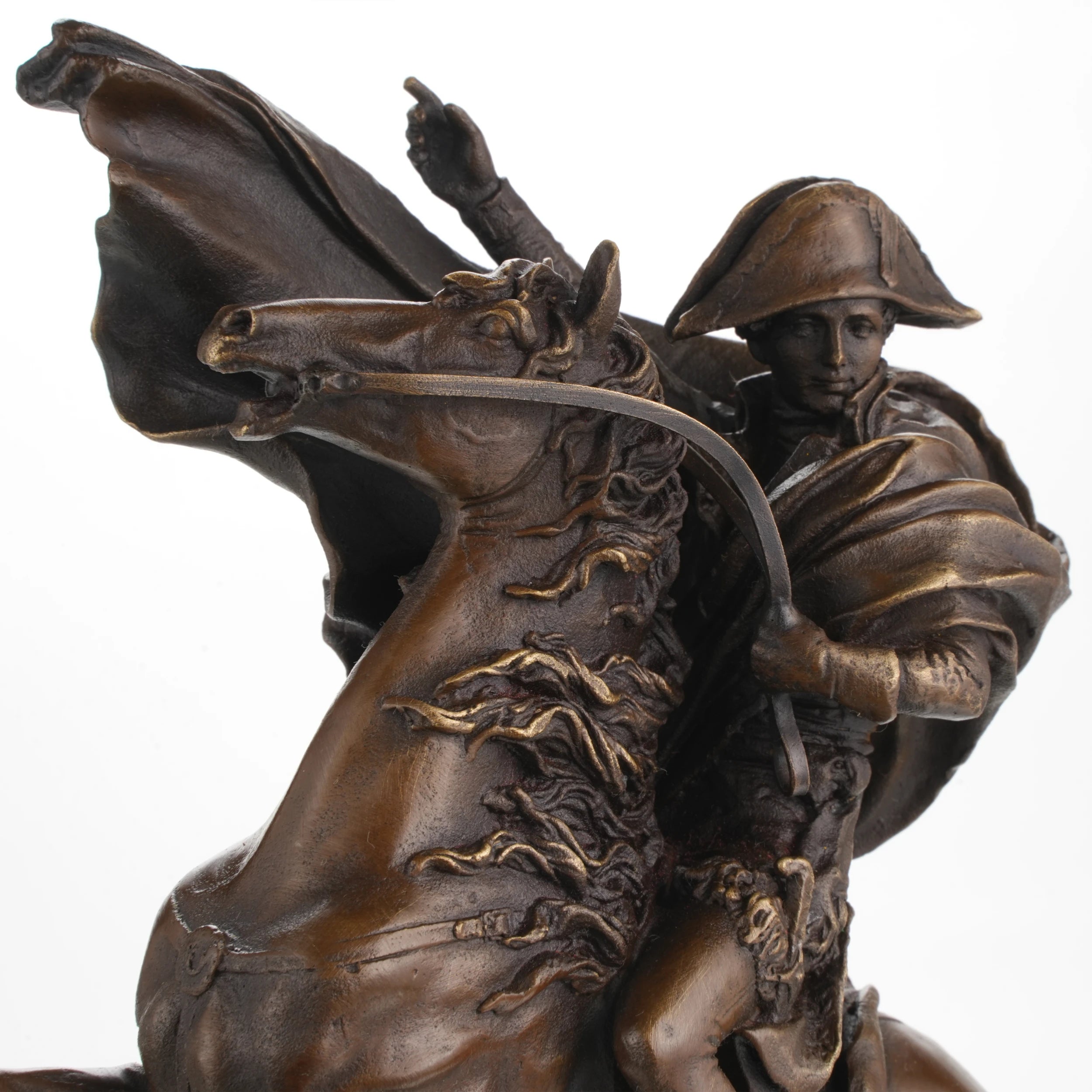 Close-up of Napoleon face and expression in bronze