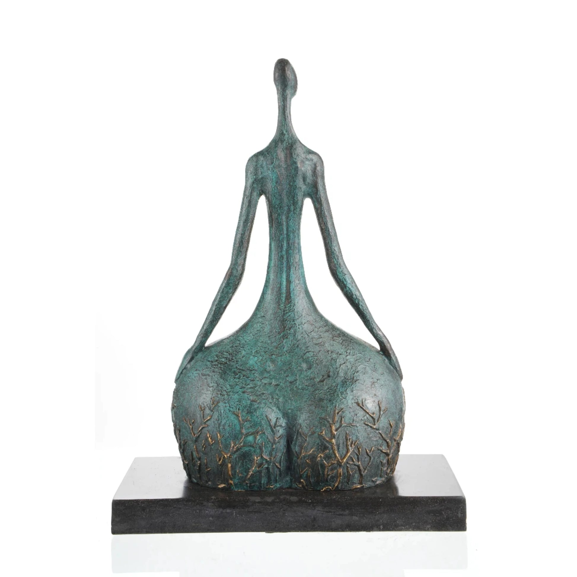 Contemporary abstract bronze sculpture of a female figure blending human form and nature. A symbolic statement piece exploring growth, femininity, and connection.