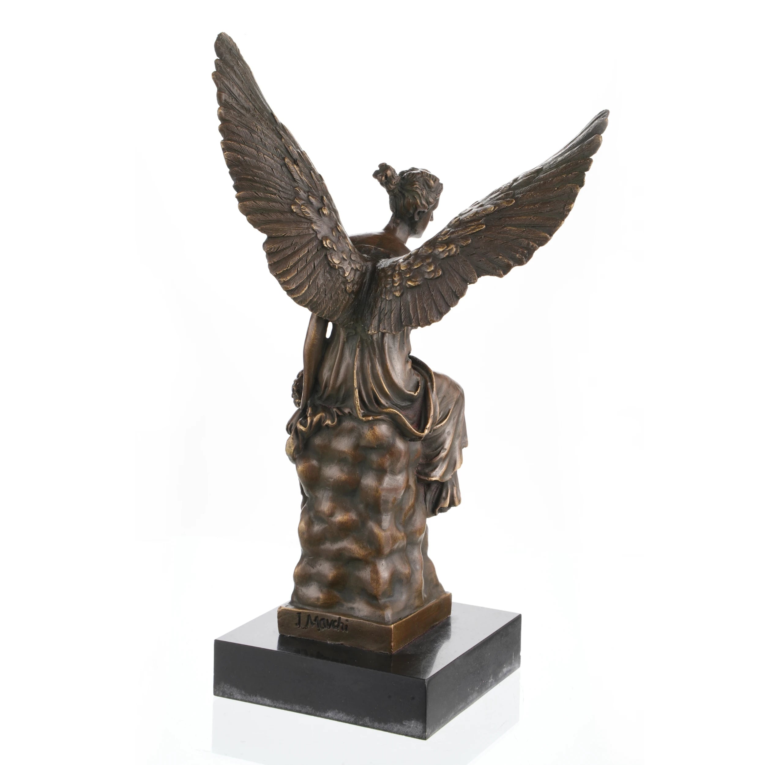 Detailed wings of goddess bronze sculpture