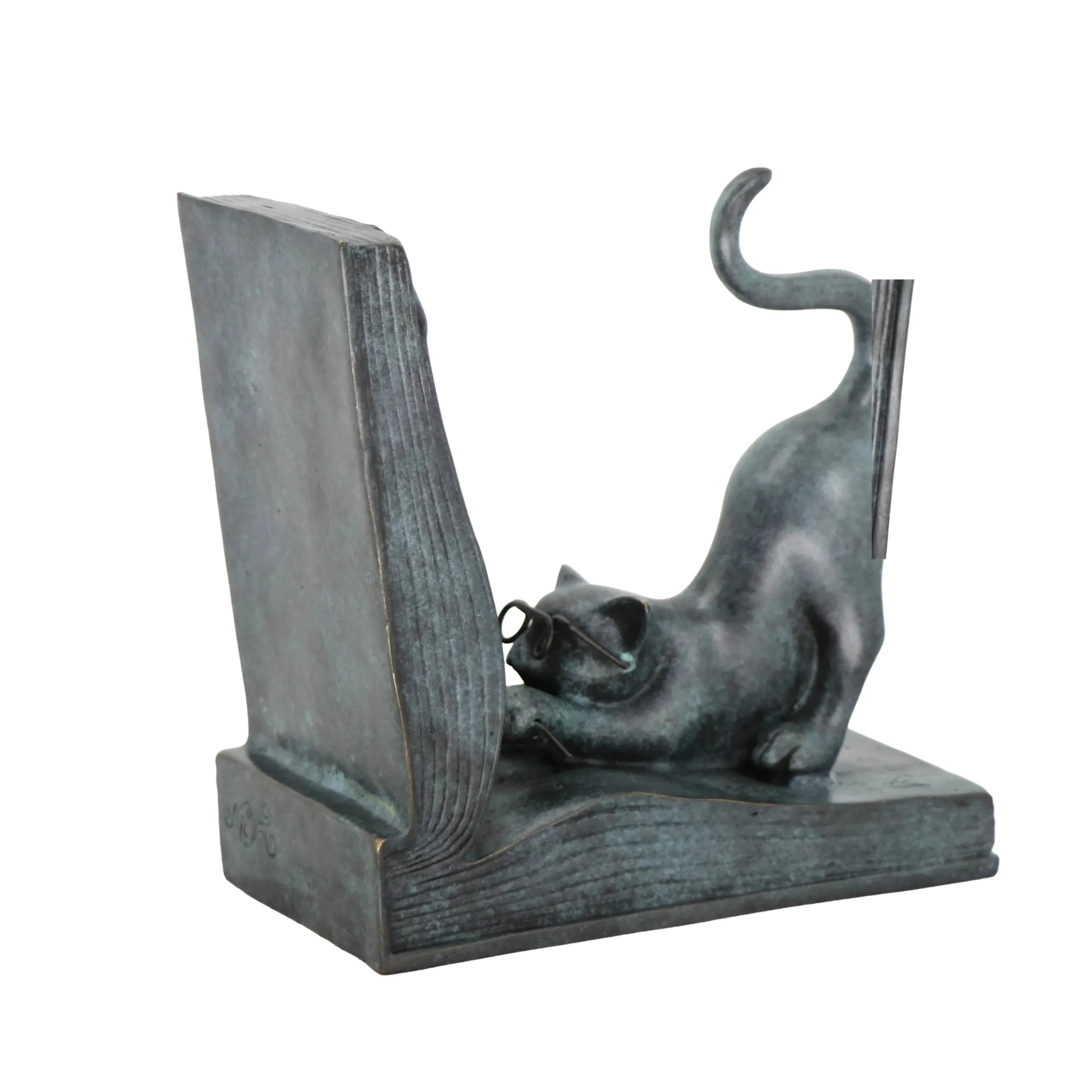 Playful Cat Bookend I bronze sculpture front view