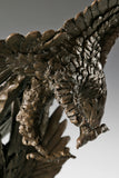 Two eagles bronze sculpture in dynamic interaction pose with detailed feathers and marble base. Elegant decor for home, office, or collectors.