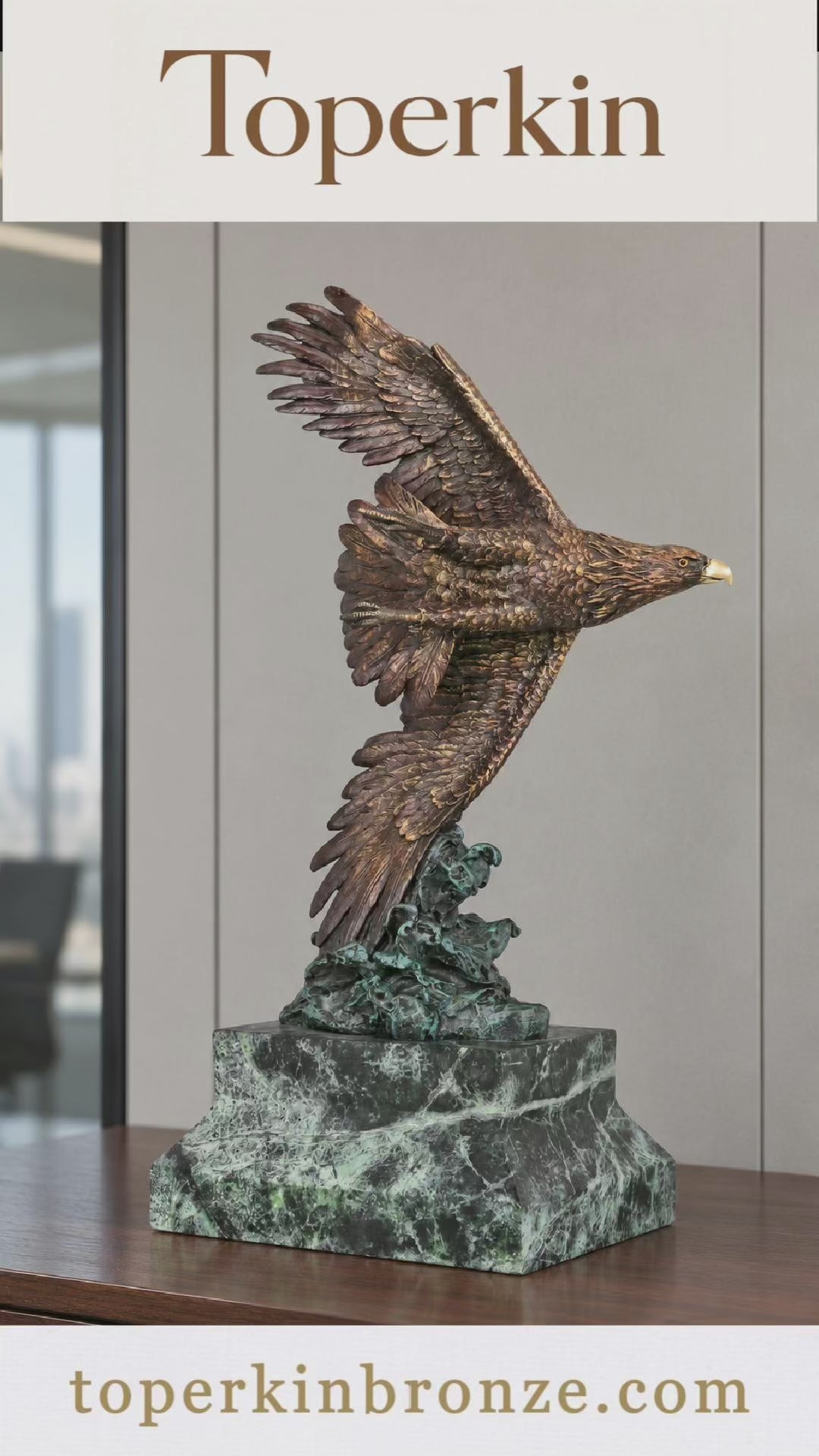 Bronze eagle sculpture with wings spread, capturing a powerful takeoff moment. A bold statue symbolizing strength, freedom, and ambition.Free Shipping.