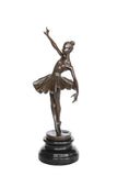 Left side view of handcrafted ballerina bronze sculpture showing the extended-arm dance pose