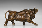 Right side view of a solid bronze bull statue crafted using the lost-wax casting method.