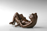 Reclining Reading Cat bronze sculpture rear view