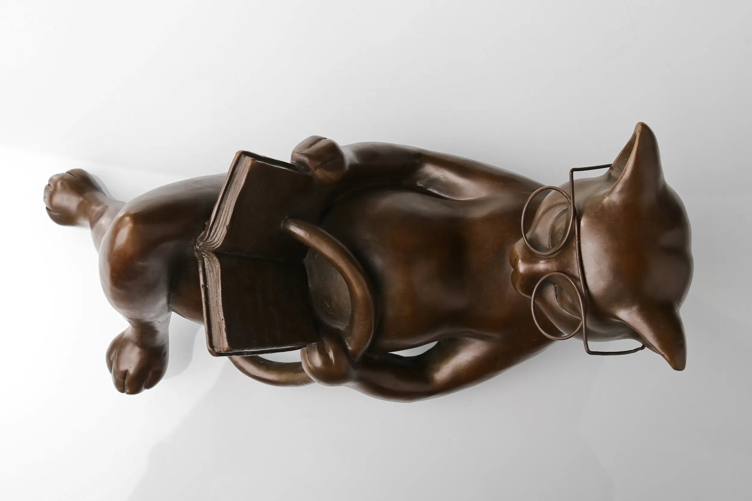 Reclining Reading Cat bronze sculpture product view 9