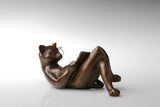 Reclining Reading Cat bronze sculpture product view 16