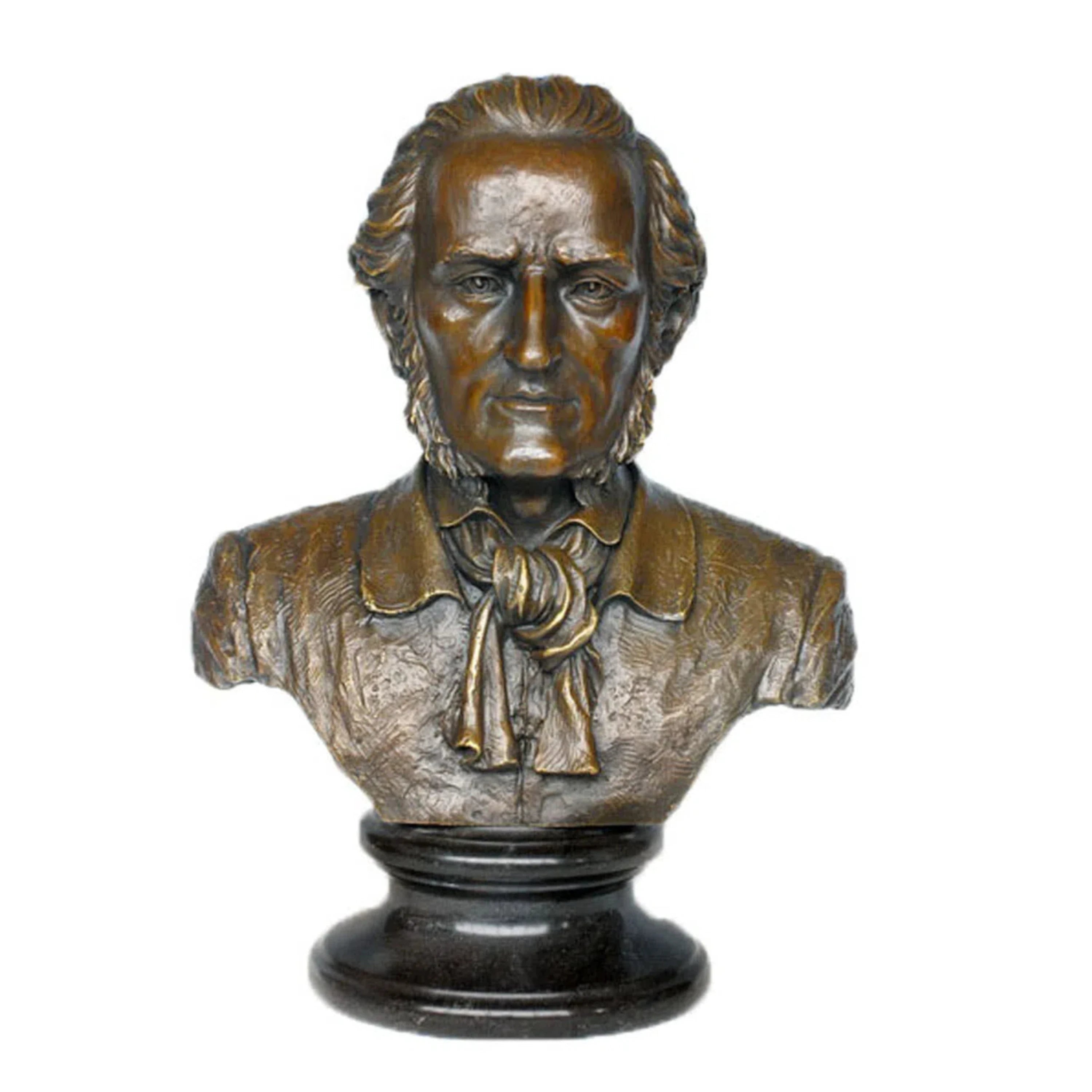 Handcrafted Richard Wagner bronze bust with detailed facial features, formal attire, and classical portrait styling