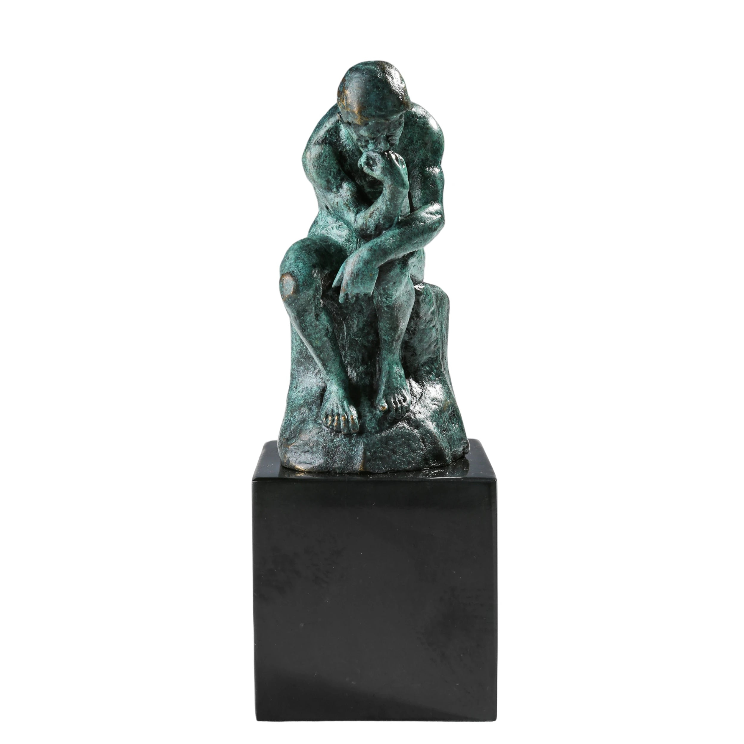 Front view of the handcrafted bronze Thinker statue inspired by Auguste Rodin