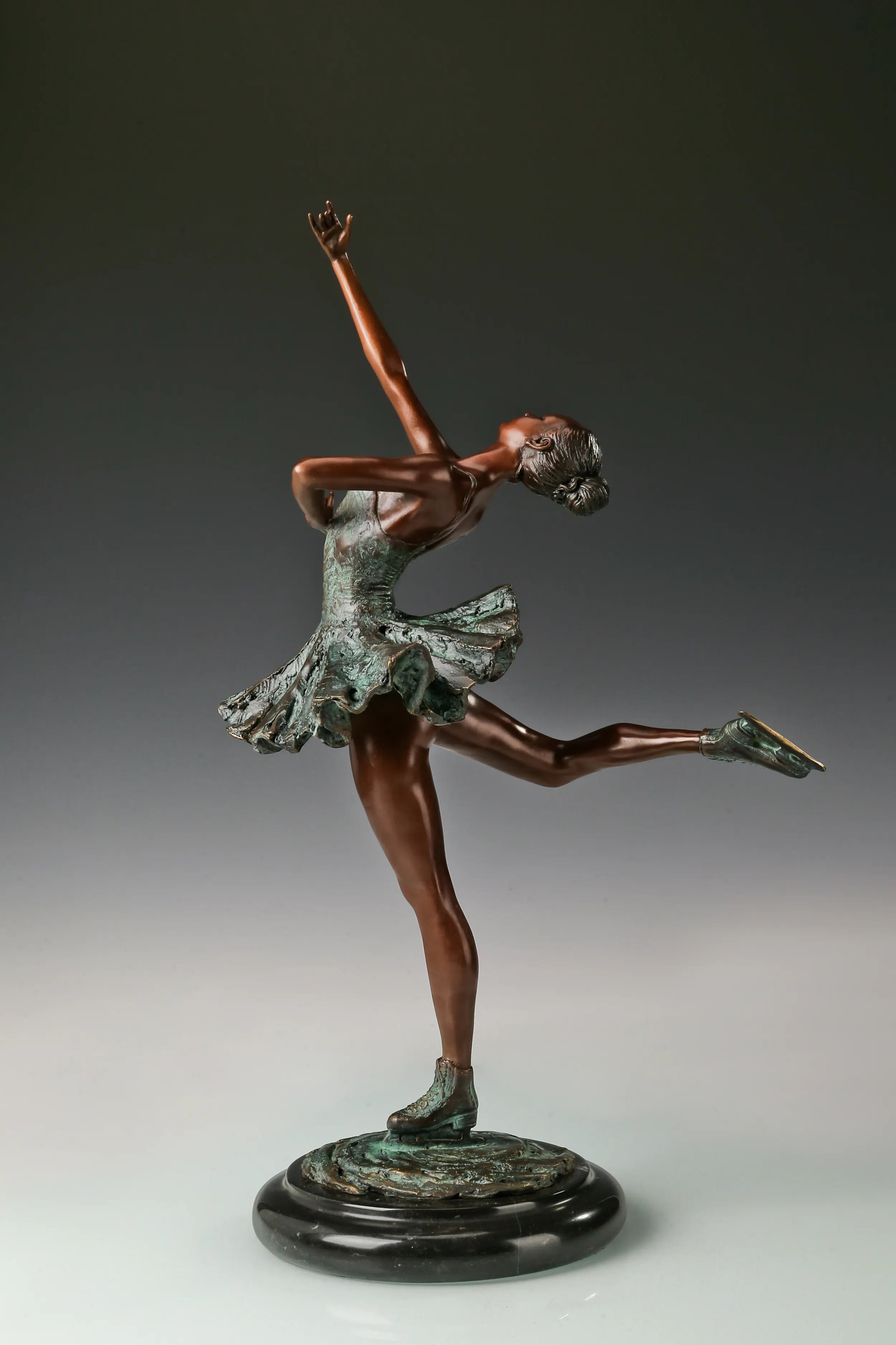 Roller-Skating Ballerina bronze sculpture patina detail