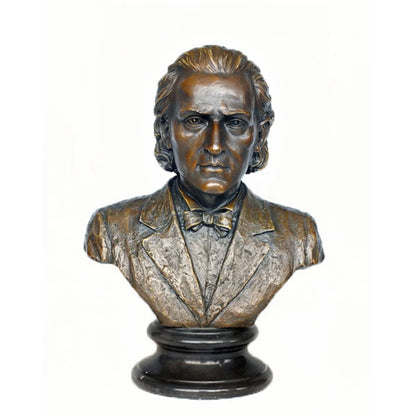 Elegant bronze bust of Frederic Chopin, the iconic Romantic composer. Handcrafted sculpture with marble base—perfect for pianists, music lovers, and refined interiors.