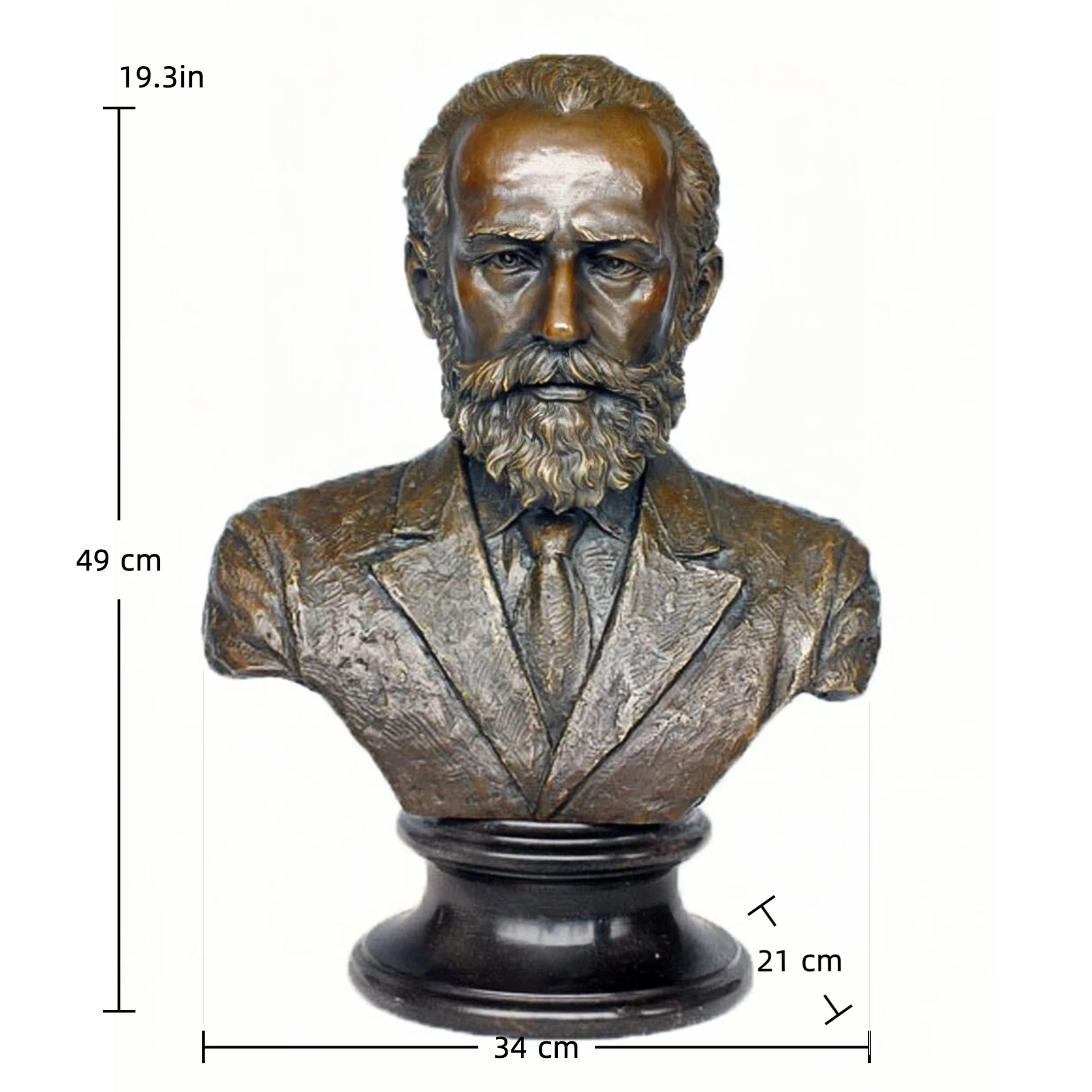 Realistic bronze bust of Pyotr Ilyich Tchaikovsky. Handcrafted Romantic composer sculpture with marble base—perfect for music lovers, collectors, and elegant interiors.