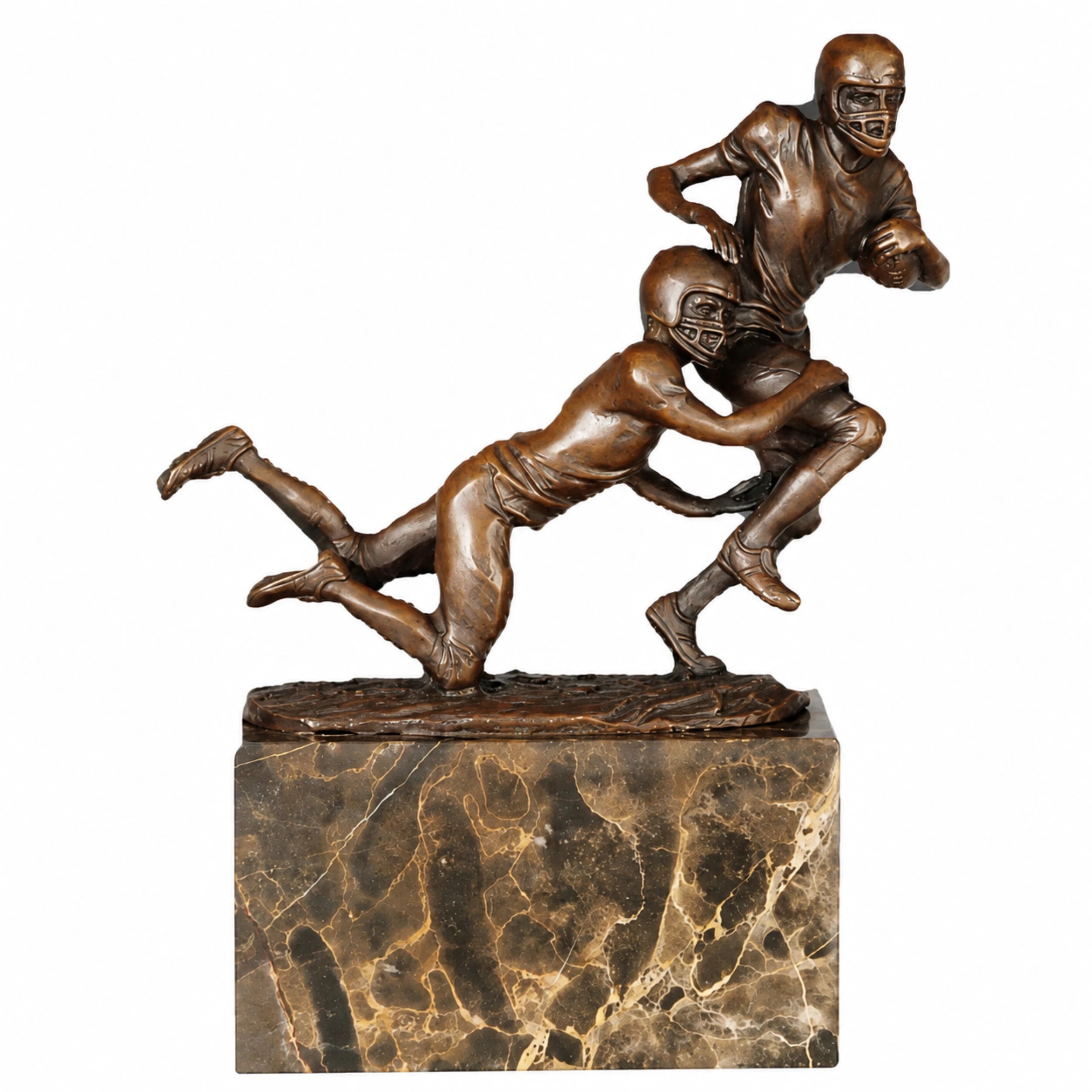 Rugby Tackle Bronze Sculpture on a white background