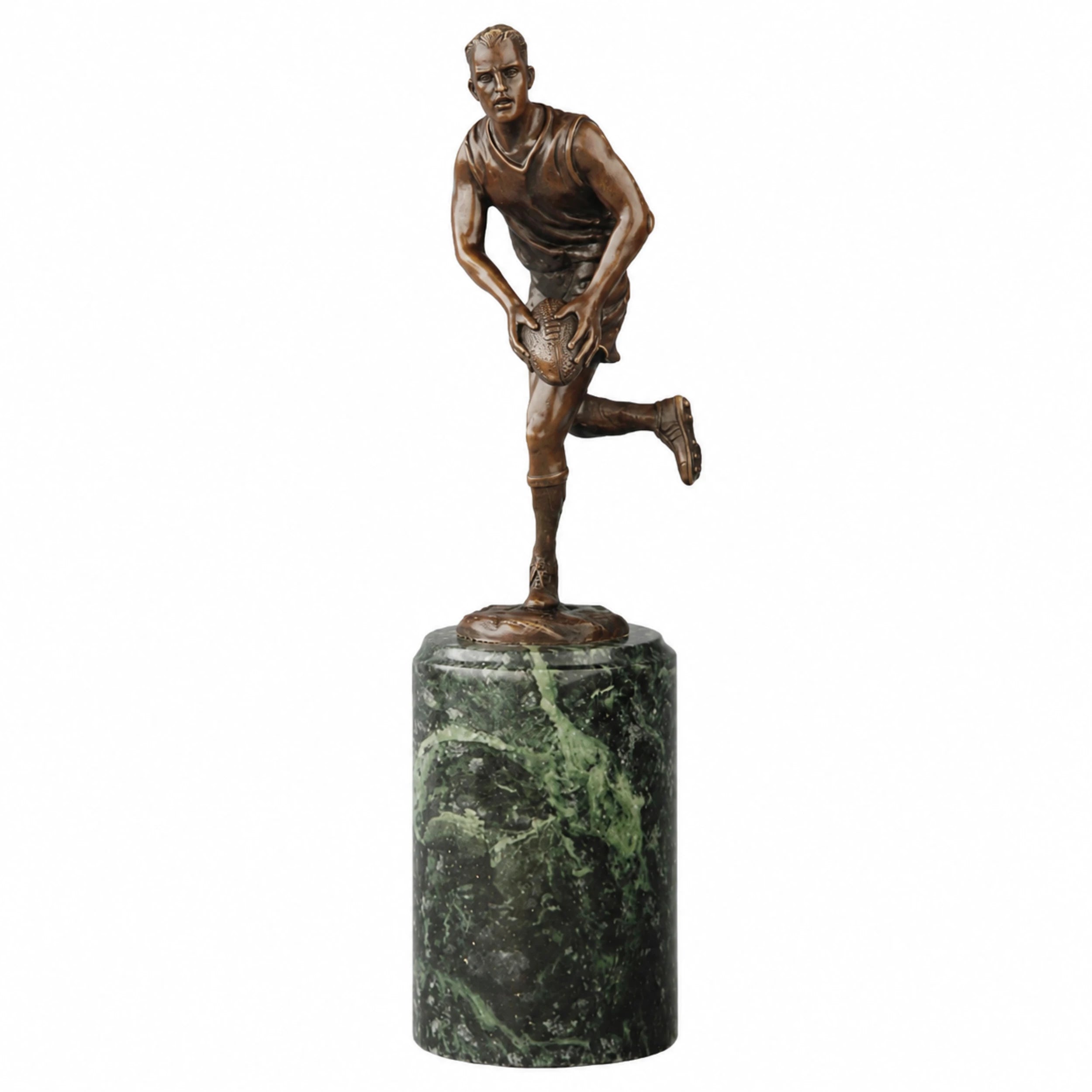 Running Back Football Bronze Sculpture on a white background