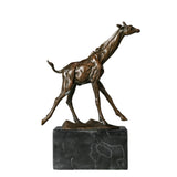 Front view of handcrafted running giraffe bronze sculpture