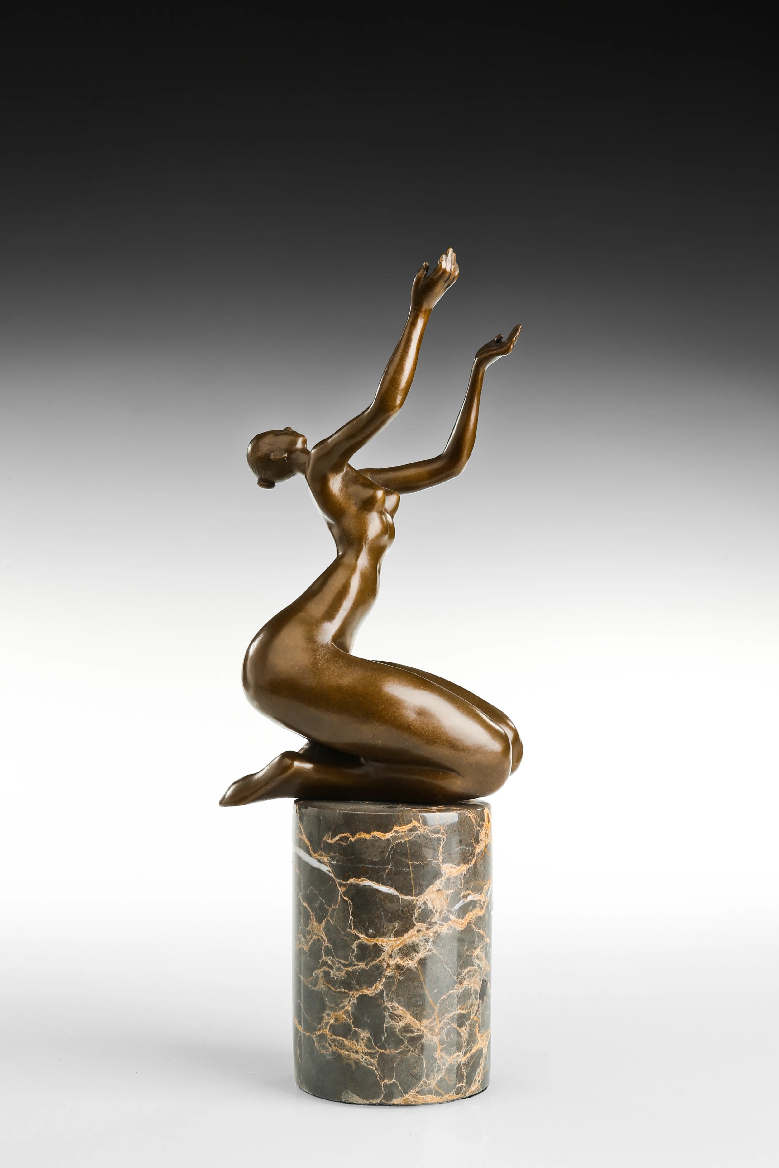 Seated Female Dancer Bronze Sculpture front view