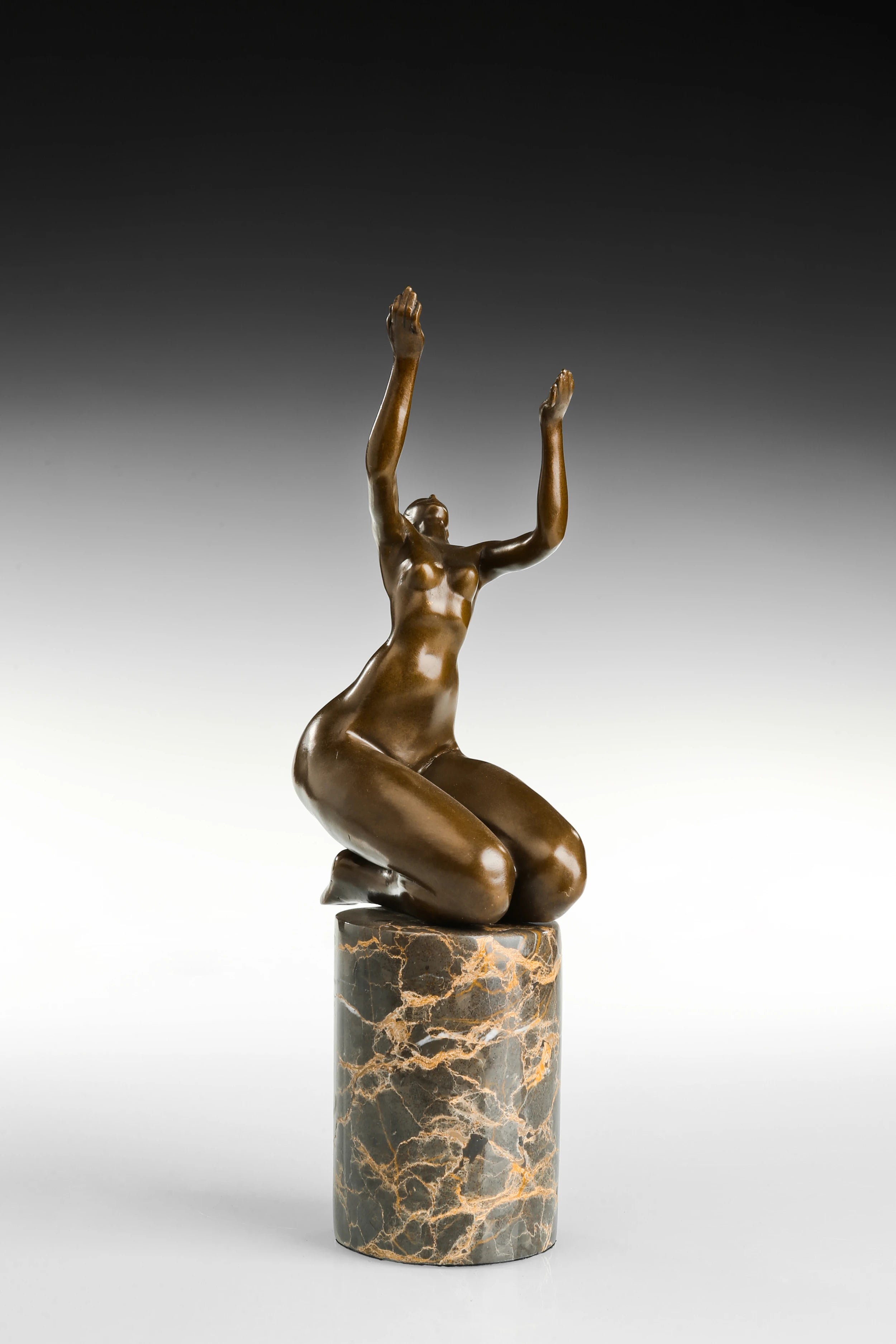 Seated Female Dancer Bronze Sculpture three-quarter view