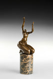 Seated Female Dancer Bronze Sculpture three-quarter view