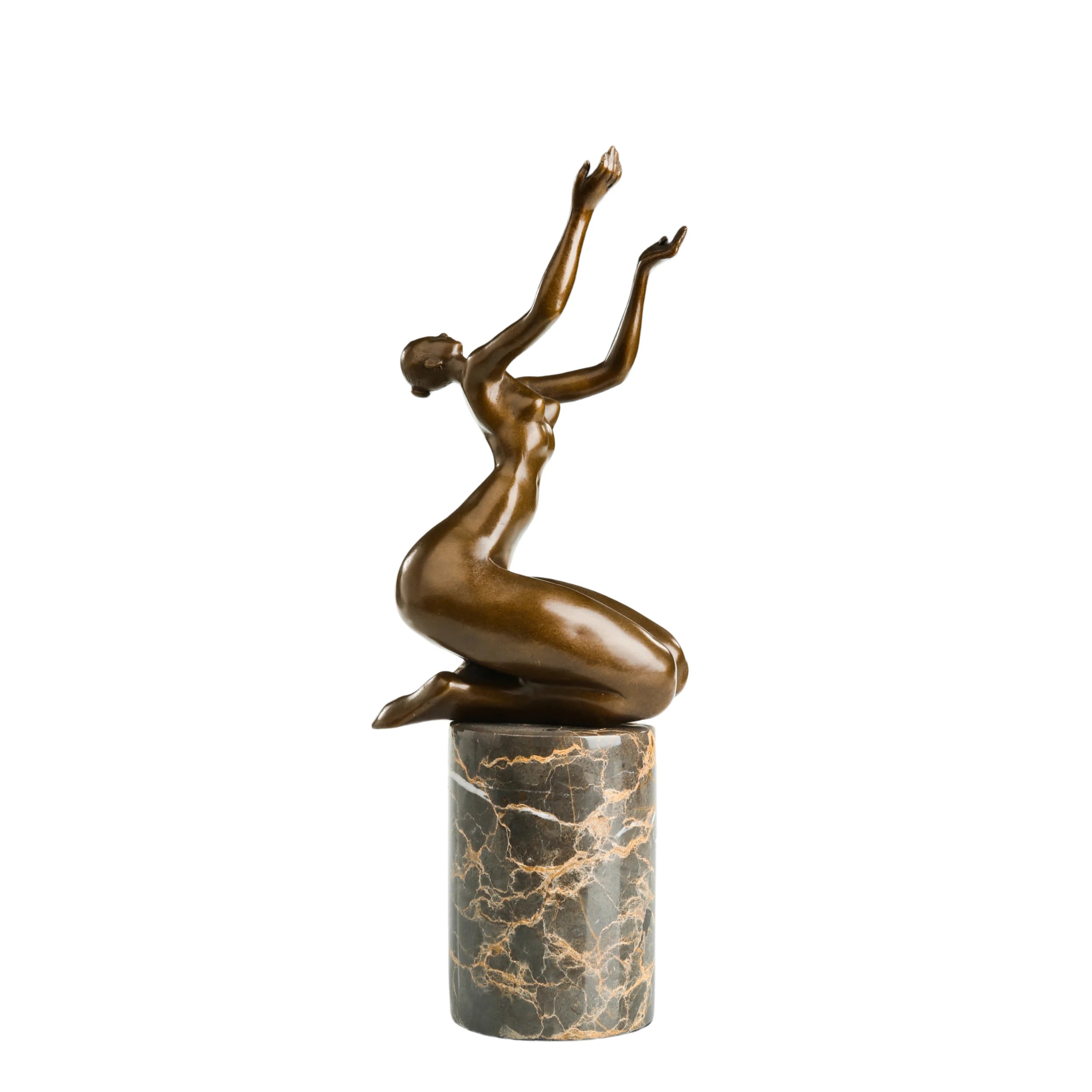 Seated Female Dancer Bronze Sculpture on a white background
