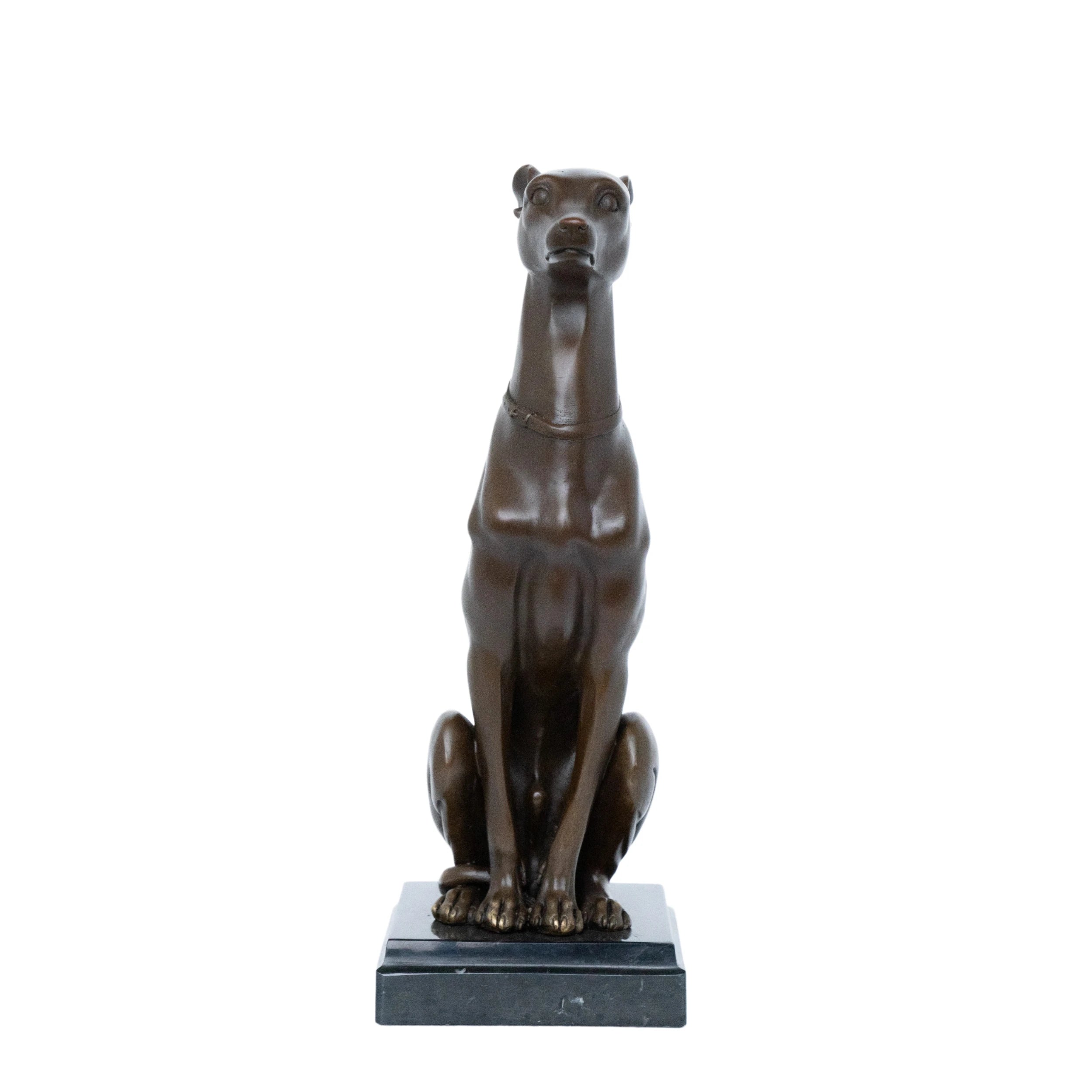 Seated Greyhound Bronze Sculpture on a clean white background