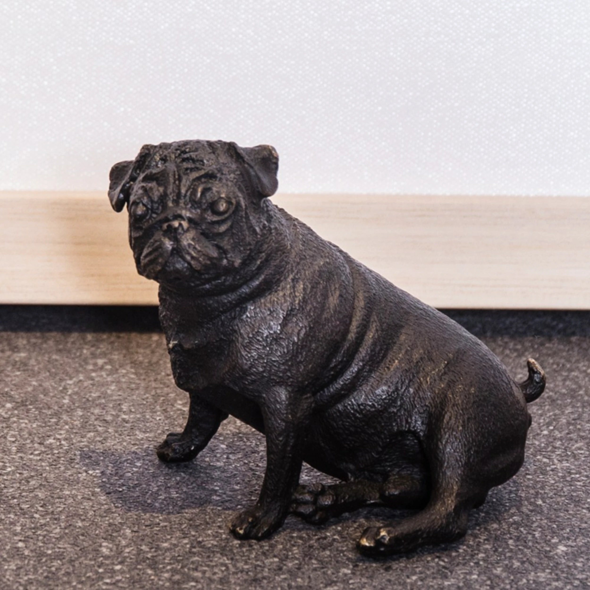 Seated Pug Bronze Sculpture sculptural detail