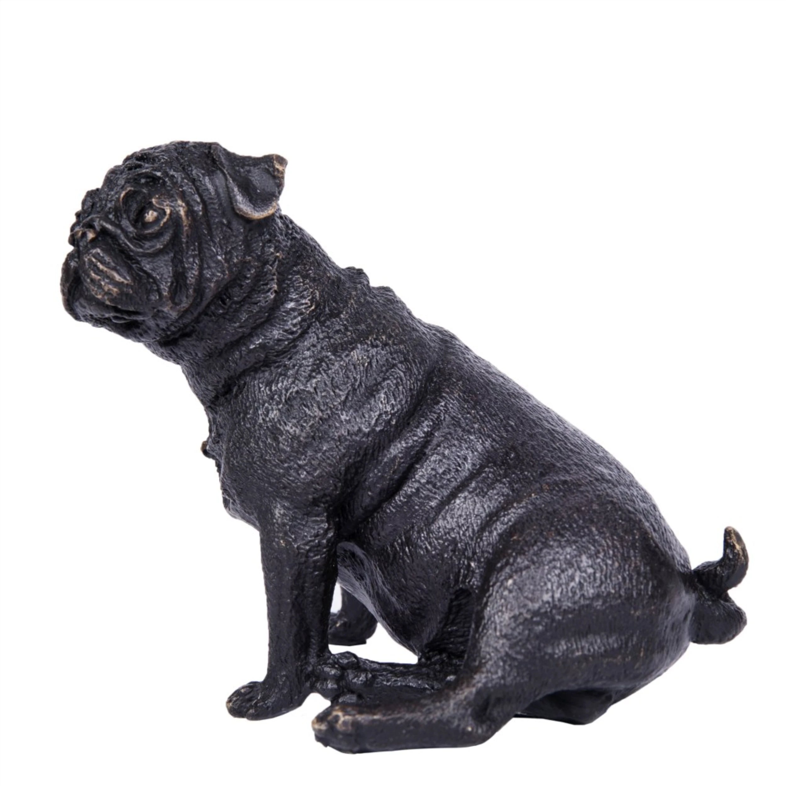 Seated Pug Bronze Sculpture front view