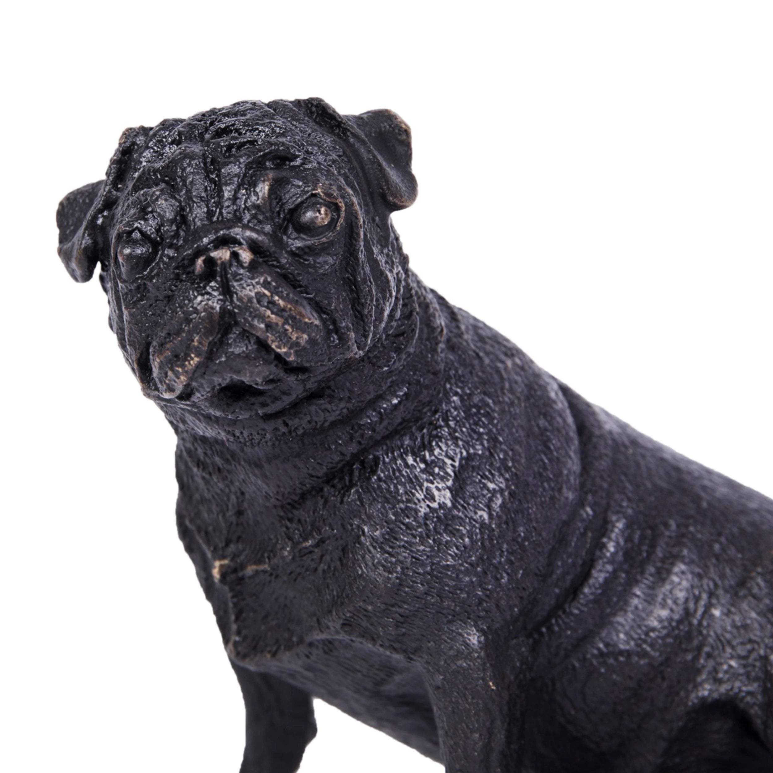 Seated Pug Bronze Sculpture side view