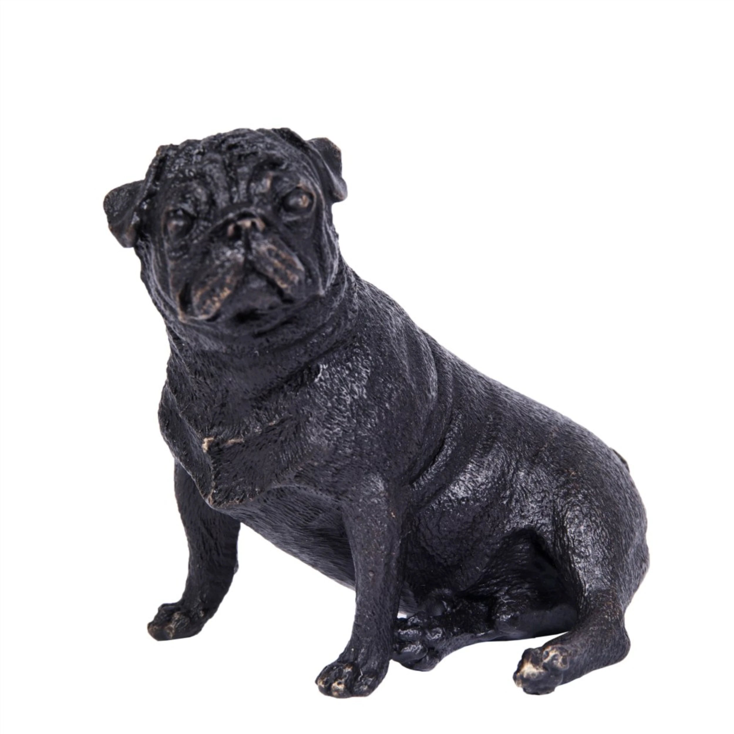 Seated Pug Bronze Sculpture on a clean white background