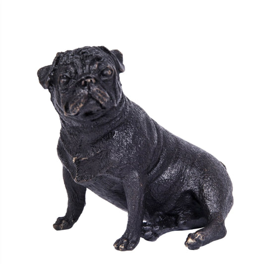 Seated Pug Bronze Sculpture on a clean white background