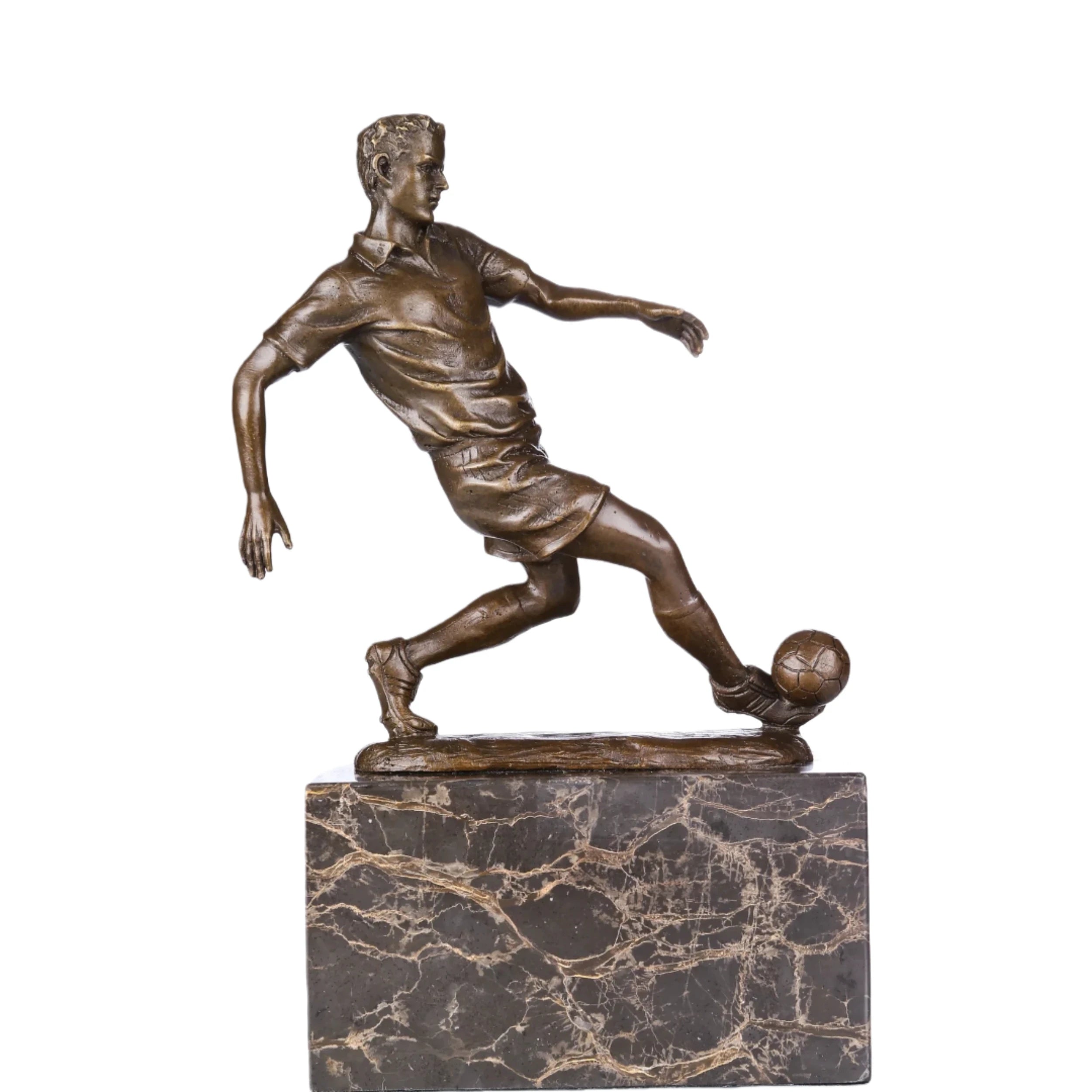 Soccer Player Bronze Sculpture on a white background