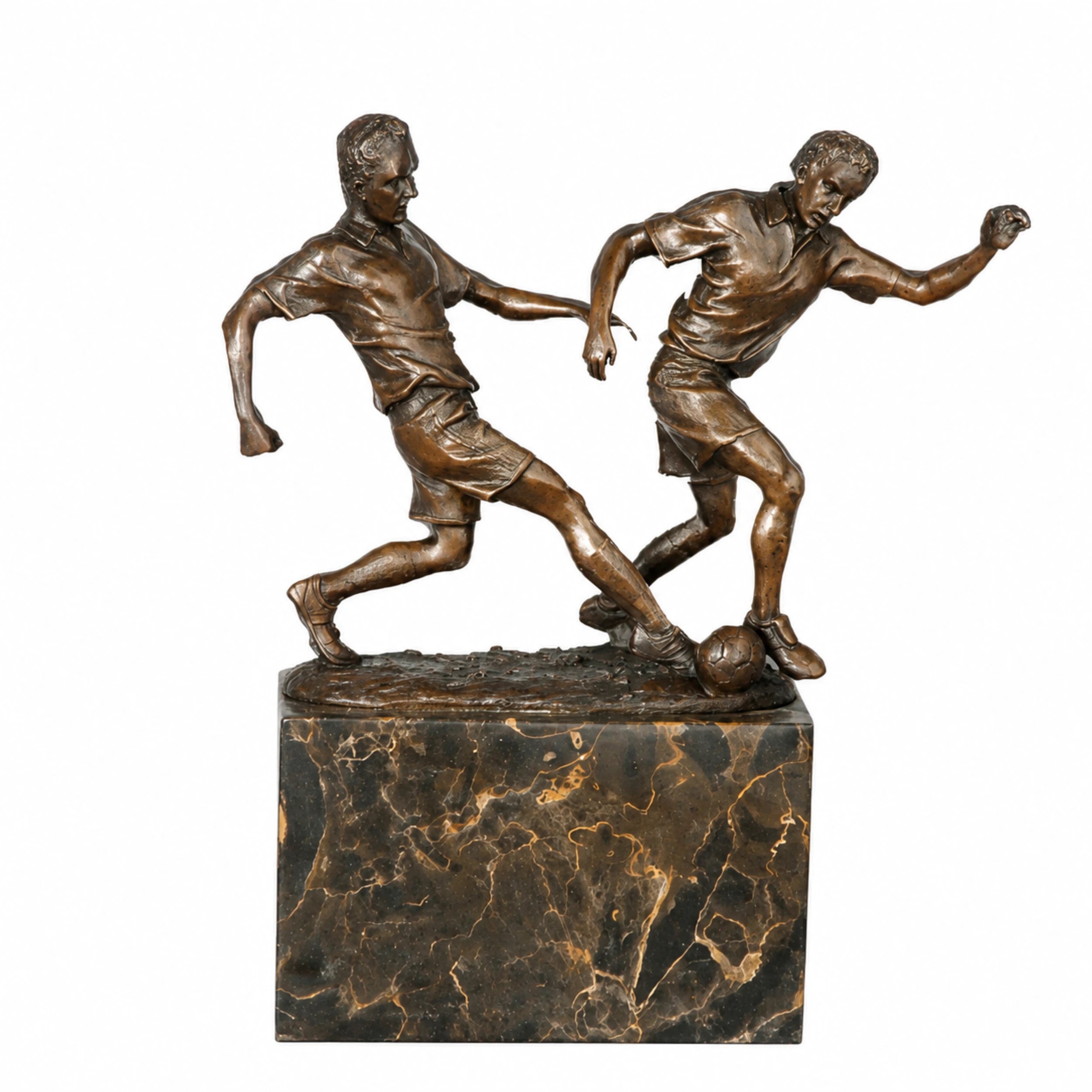 Soccer Players Duel Bronze Sculpture on a white background
