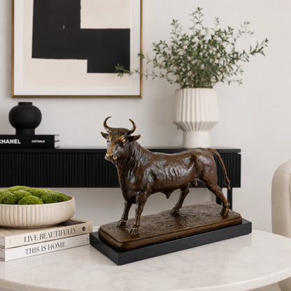 Standing Bull Bronze Sculpture for Executive Office Decor