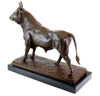 premium lost-wax bronze bull sculpture on a black marble base