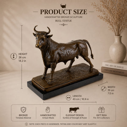 size of standing bull bronze sculpture