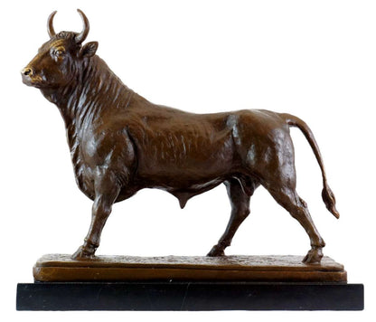 Handcrafted Bronze Standing Bull Statue with Rich Patina Finish